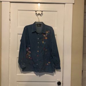 Large Denim Embroidered Button Down Shirt